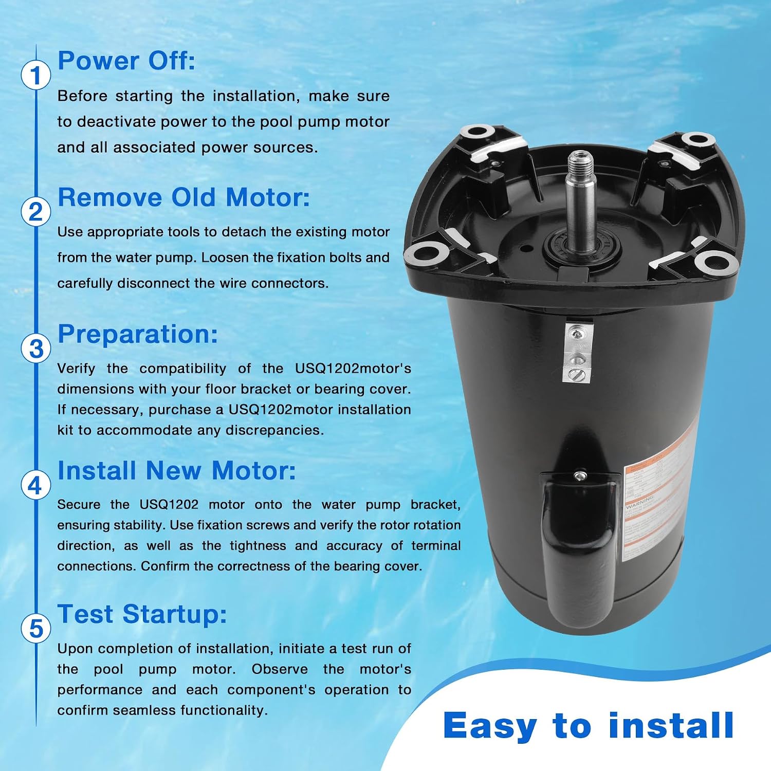 ATRACYPART USQ1202 2HP Pool Pump Motor 48Y Frame, 230V, 3450 RPM Compatible with A.O. Smith Century Pool Pump Motors with Square Flange for Various Above Ground and Underground Swimming Pools