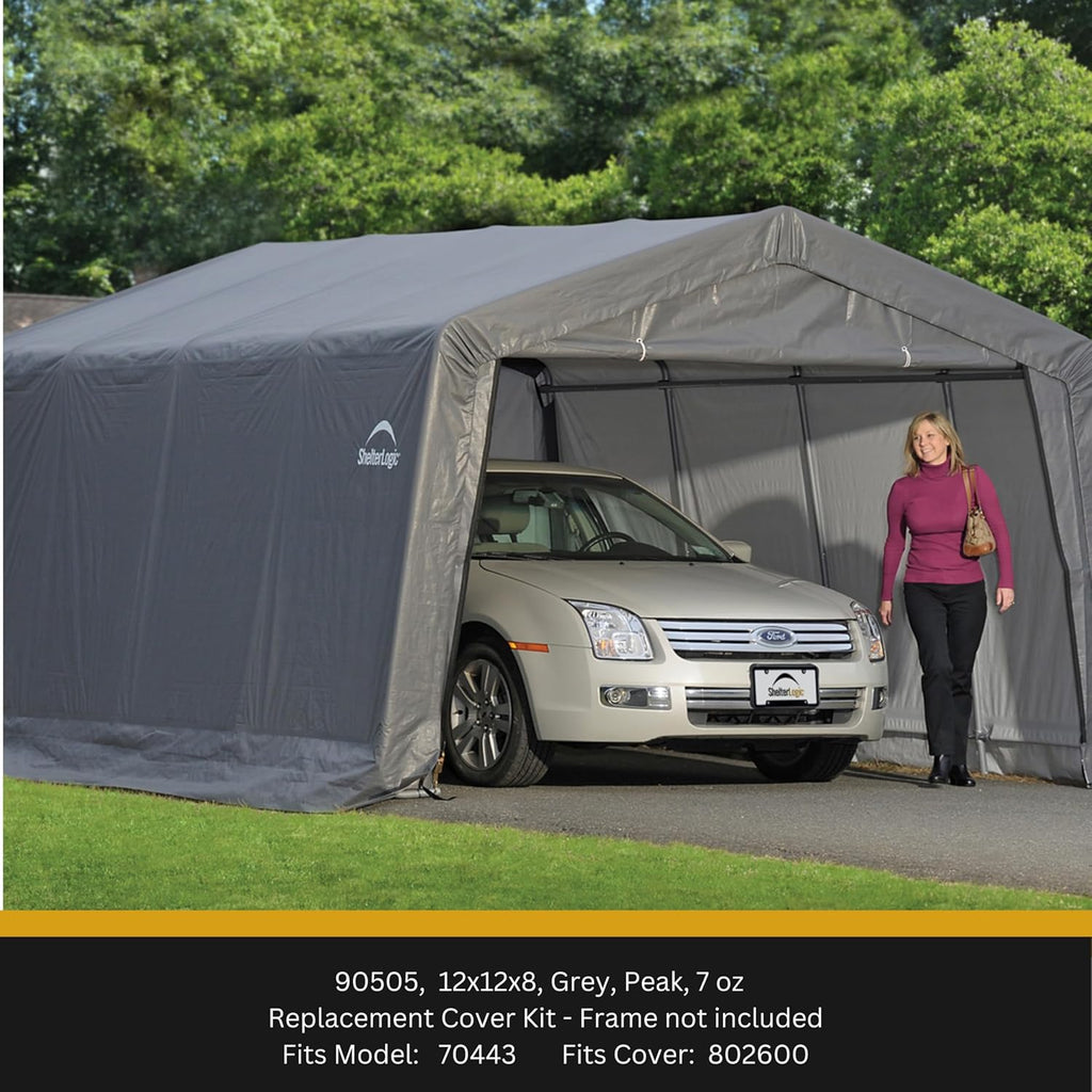 ShelterLogic Replacement Cover Kit (Frame Not Included) 12x12x8 Peak Gray 90505 (7.5oz Gray)