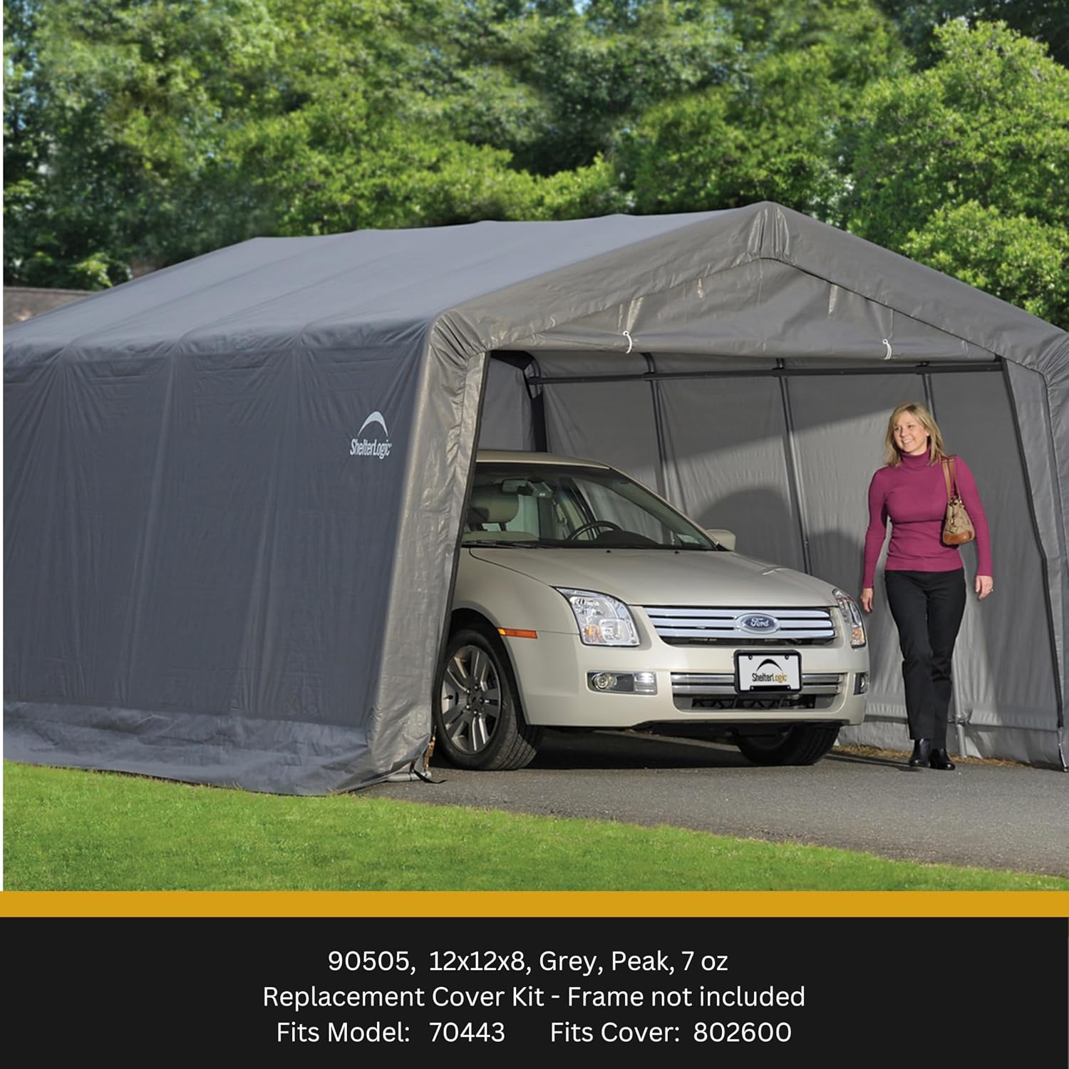 ShelterLogic Replacement Cover Kit (Frame Not Included) 12x12x8 Peak Gray 90505 (7.5oz Gray)