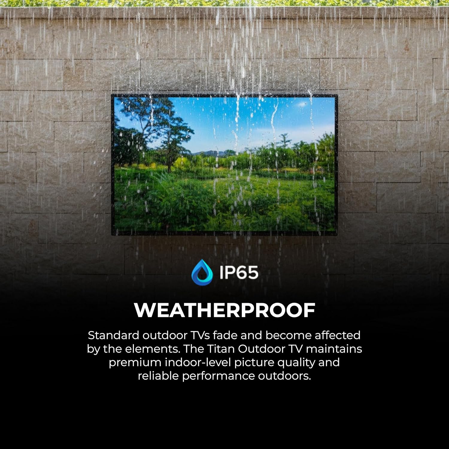 Titan G300 Mini-QLED 75 Inch Outdoor TV, Full Sun, IP65 Smart Weatherproof TV, 4K HDR, 144 Hz, Google AI OS, 5000 Nits, Wi-Fi 6, Dolby Vision&Atmos, Bang&Olufsen, Outdoor TV Cover, SlimBezel, 2YrWty