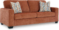 Signature Design by Ashley Aviemore Contemporary Sofa Sleeper with Folding Memory Foam Mattress and 2 Accent Pillows, Queen, Orange