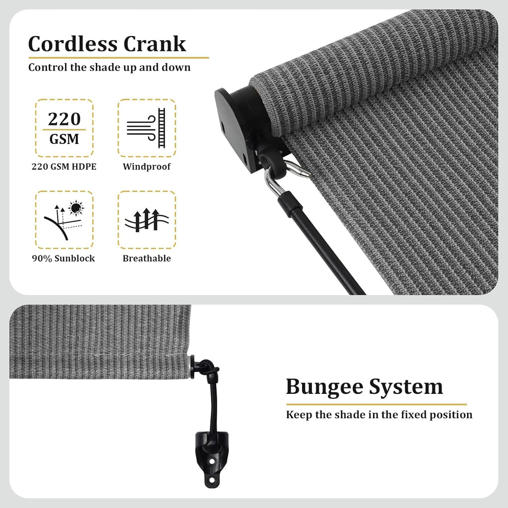 Shade&Beyond Patio Shades Roll Up Outdoor, 30' W x 72' H Grey 220 GSM Shade Cloth Outside Blinds Cloth for Porch Pergola Gazebo