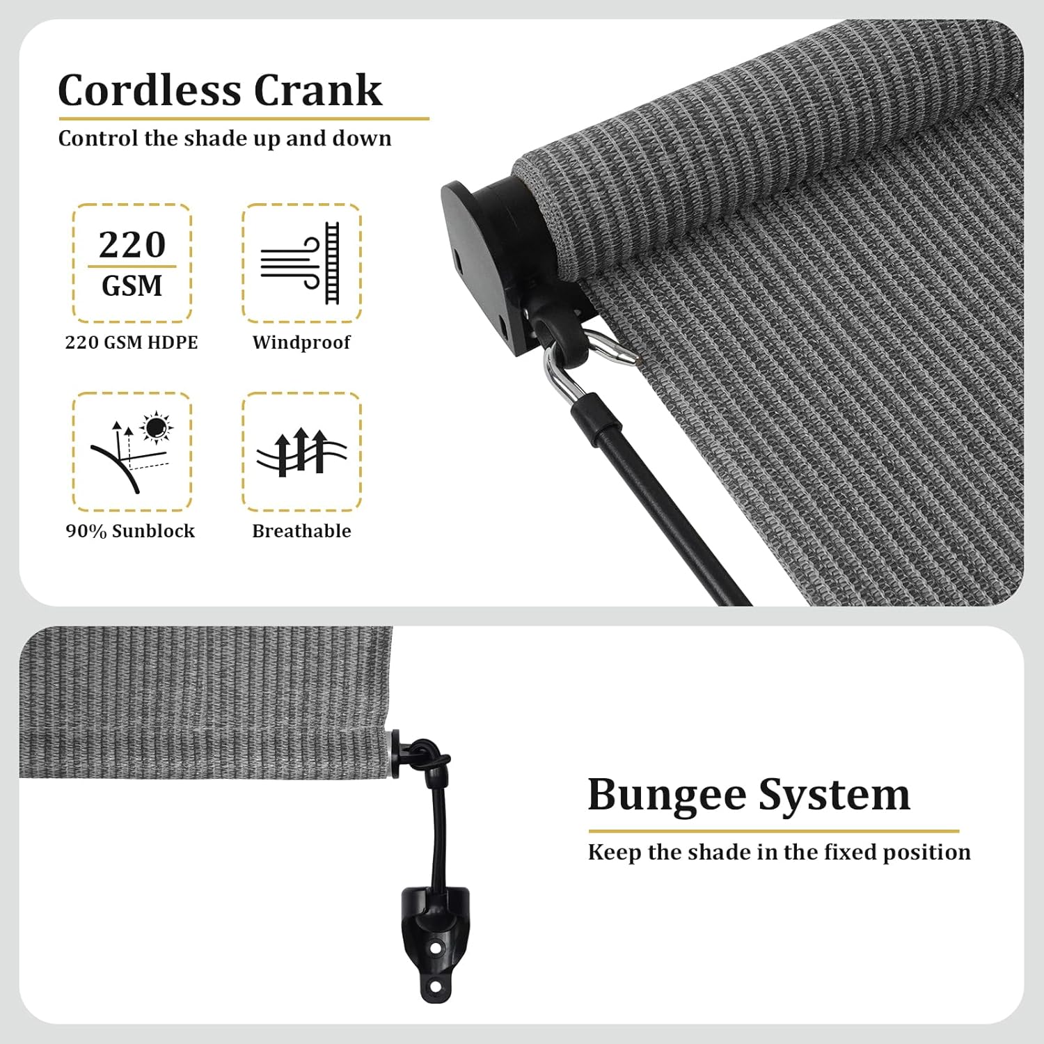 Shade&Beyond Patio Shades Roll Up Outdoor, 30' W x 72' H Grey 220 GSM Shade Cloth Outside Blinds Cloth for Porch Pergola Gazebo