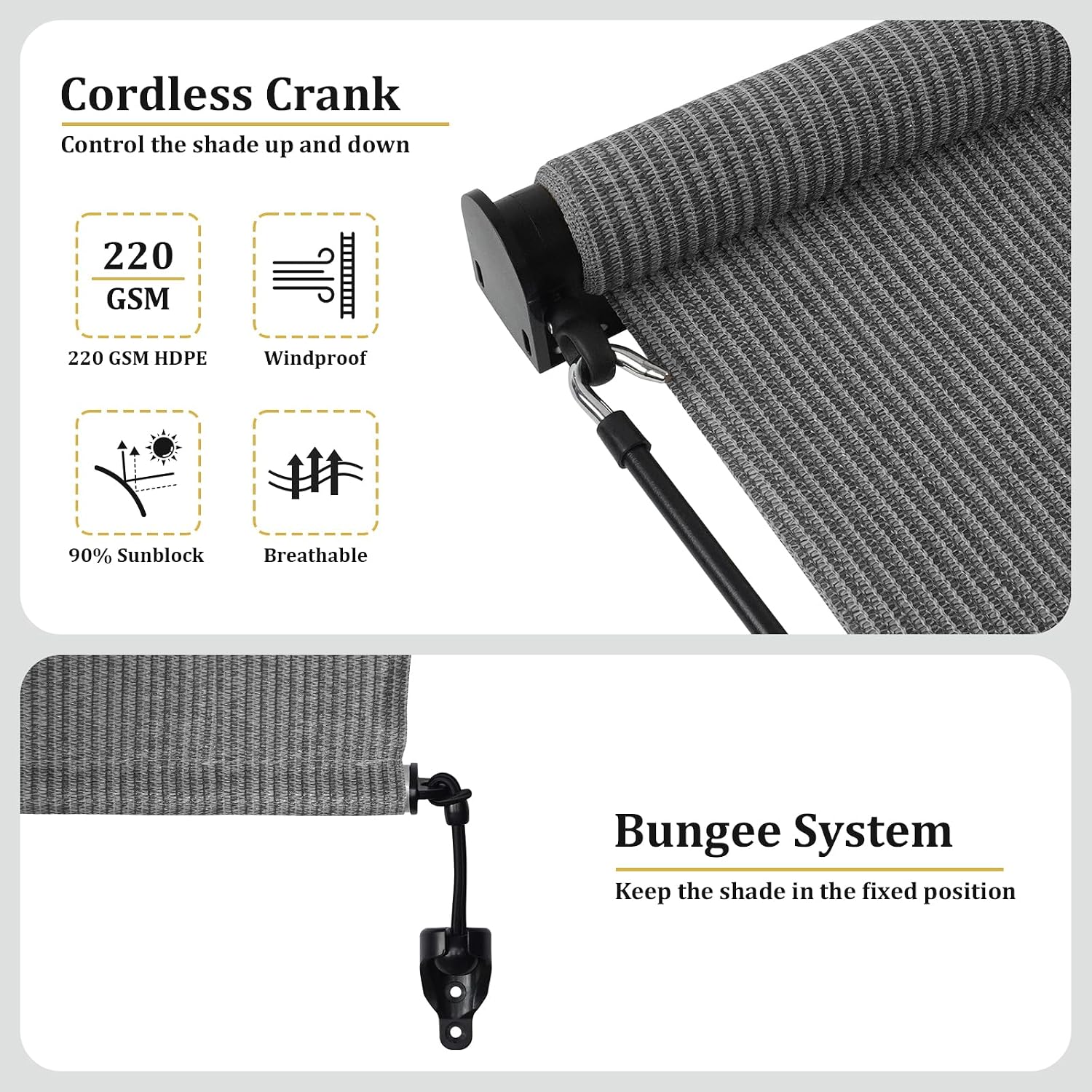 Shade&Beyond Custom Size Outdoor Roller Shade 30' W x 84' H, Grey Cordless Patio Shades Roll Up Outside Blinds for Porch Pergola Gazebo