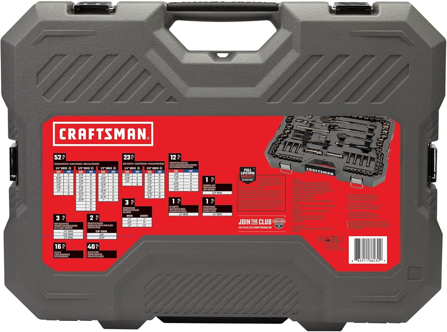 CRAFTSMAN OVERDRIVE 154-Piece Gunmetal Chrome Mechanics Tool Set, Standard SAE/Metric Socket Set, with Hard Case (CMMT99154L)