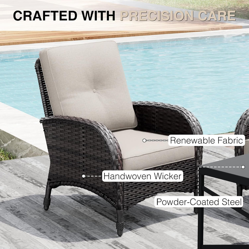 Joyside Wicker Patio Chairs Set of 2, Rattan Outdoor Furniture with Thickened Cushions, High Back, Deep Seating, Wide Armrest, Outdoor Chairs for Porch, Deck