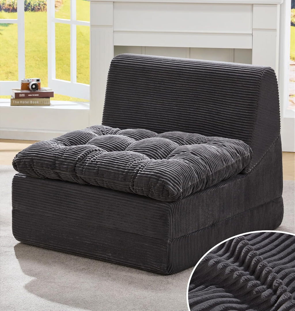 Hobestluk Sofa Couch Folding Sofa Bed Comfy Floor Lounger Convertible Sofa with Removable Cushion Couches for Small Spaces Foldable Mattress for Living Room Bedroom or Office (Cordury Grey, Large)