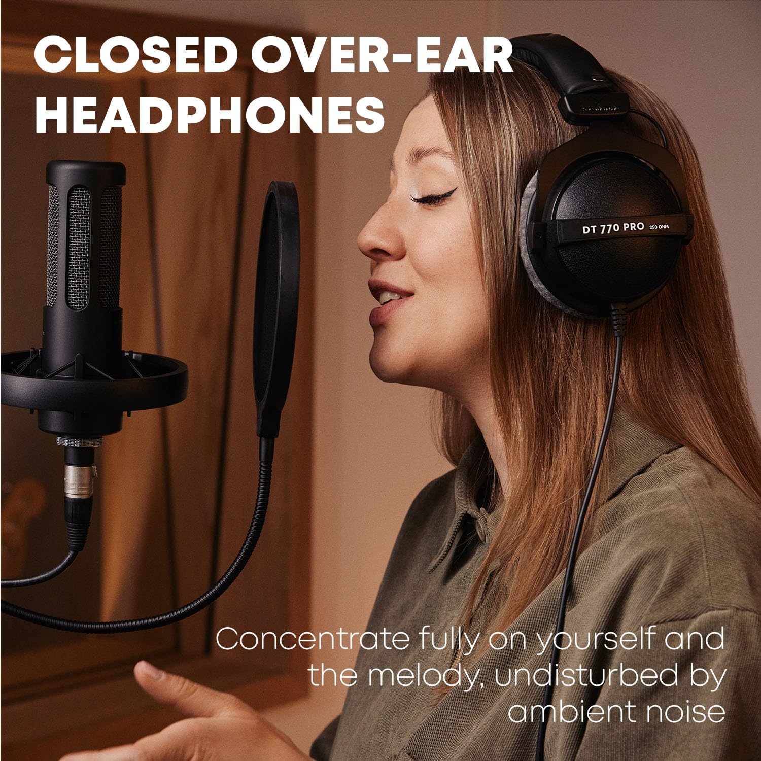 beyerdynamic DT 770 PRO, 32 Ohm, Closed Back, Over Ear, Wired Professional Studio Headphones, Mobile Recording, Podcast, Gaming, 1.6m Straight Cable, Black with Limited Edition Gray Velour Ear Pads