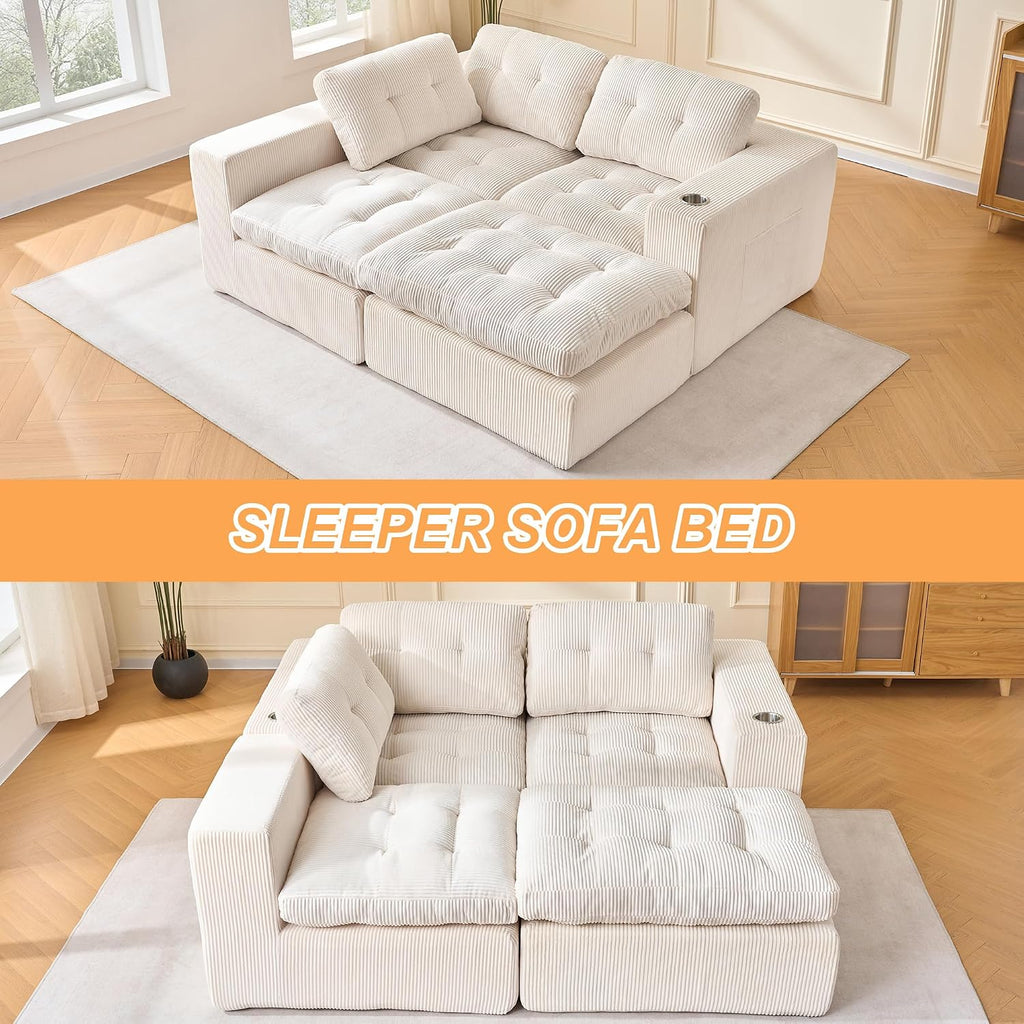 Modular Cloud 3 Seater Boneless L-Shaped Sectional Sofa, Comfy Modern Design with Ergonomic Support & Free Combination for Living Room/Bedroom/Apartment (Light Beige)