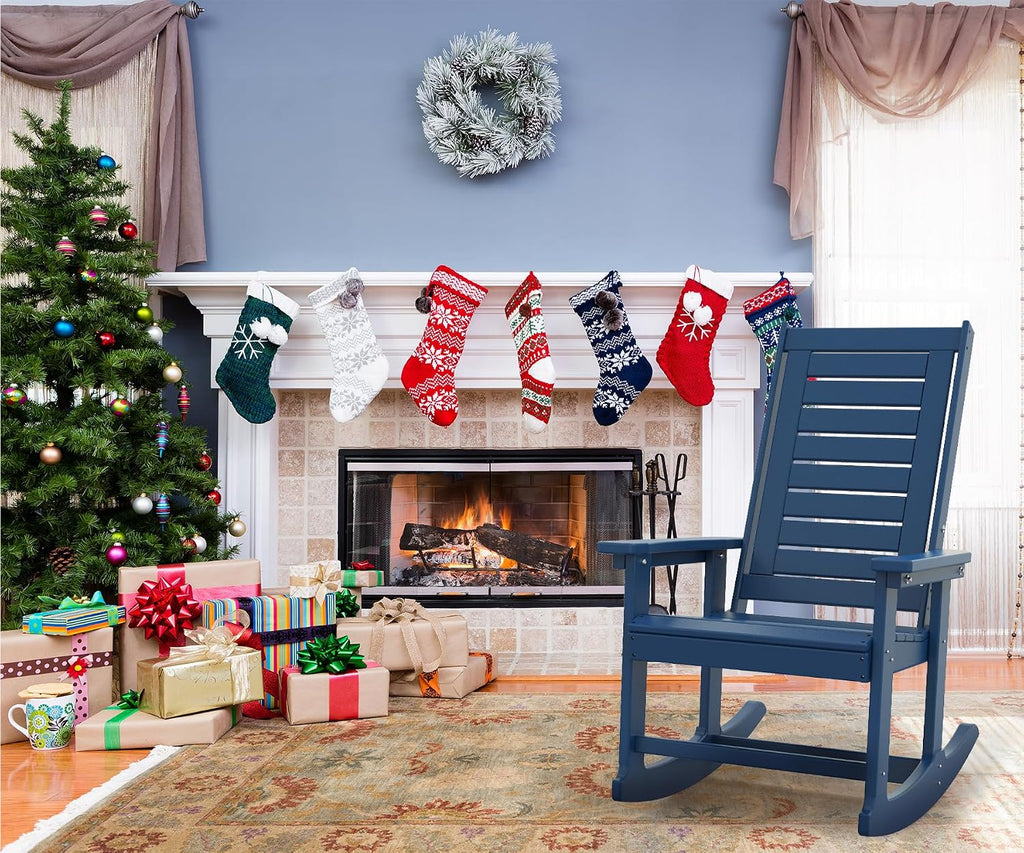 BRIOPAWS Rocking Chair Outdoor | Porch Rocker | HDPE Plastic | Blue | Oversized | Patio Rockers Chairs | High Back | for Big Man | Weather Resistant | for Outside Deck Balcony Front Backyard