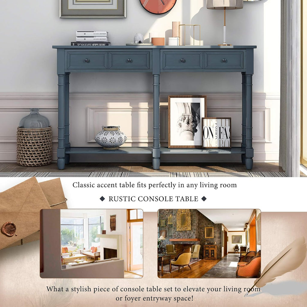 Merax Console Table Sofa Table with Two Storage Drawers and Bottom Shelf for Living Room, Entryway, Easy Assembly (Antique Navy)