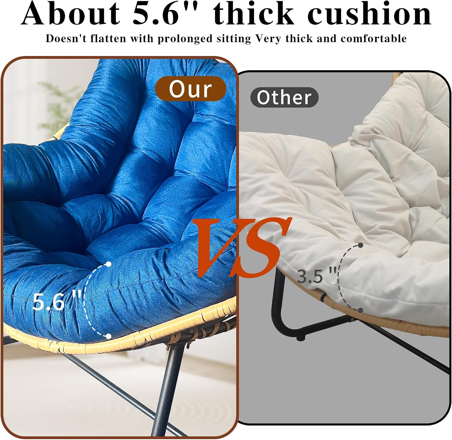 Outdoor Rocking Chair, Patio Egg Rocking Chair, Indoor Papasan Chair, Rattan Wicker Lounge Chair, Modern Royal Chair for Bedroom, Living Room, Porch, Garden,Lawn (41.3' Dark Blue)