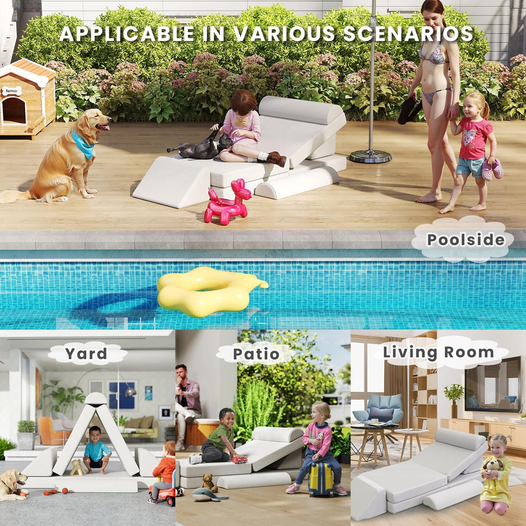 jela Kids Couch, Waterproof Kids Modular Sofa for Outdoor & Indoor, UV Resistant Child Sectional Sofa, Foam Play Couch Playhouse Play Set for Children Adults(Sand Beige) | waterproof