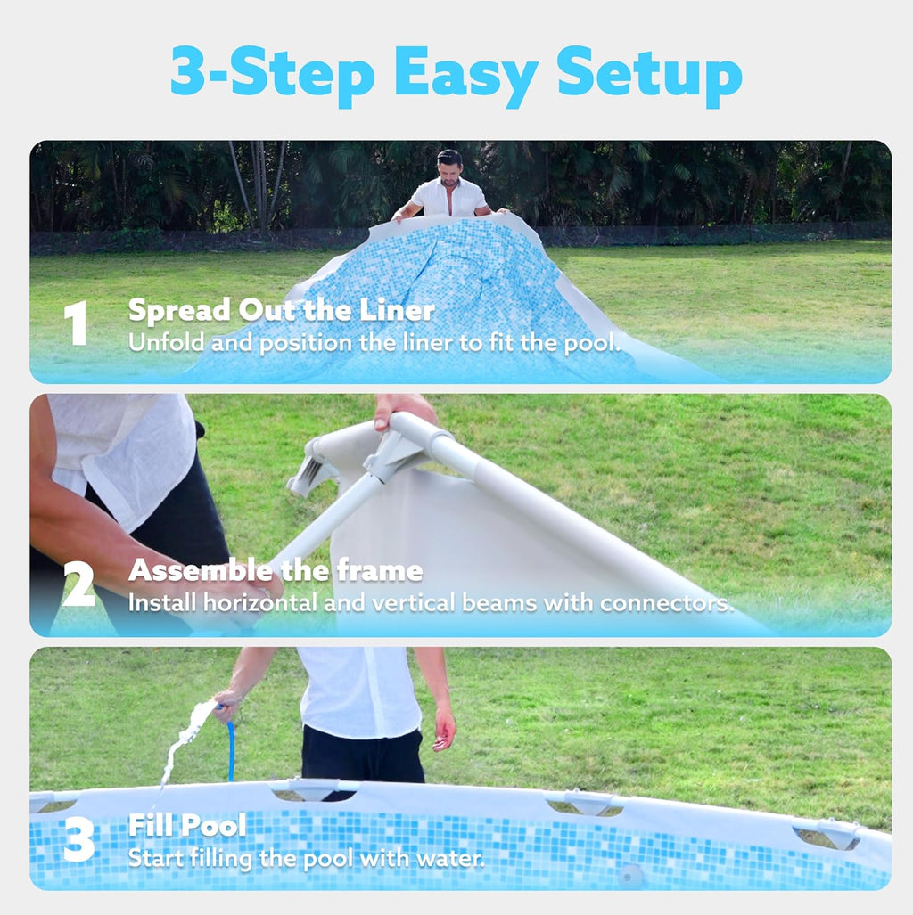 SLOOSH Round Above Ground Pool - 15ft x 42inch Outdoor Round Frame Above Ground Swimming Pool Set Kiddie Pool for Kids Adults with Filter Pump Ladder