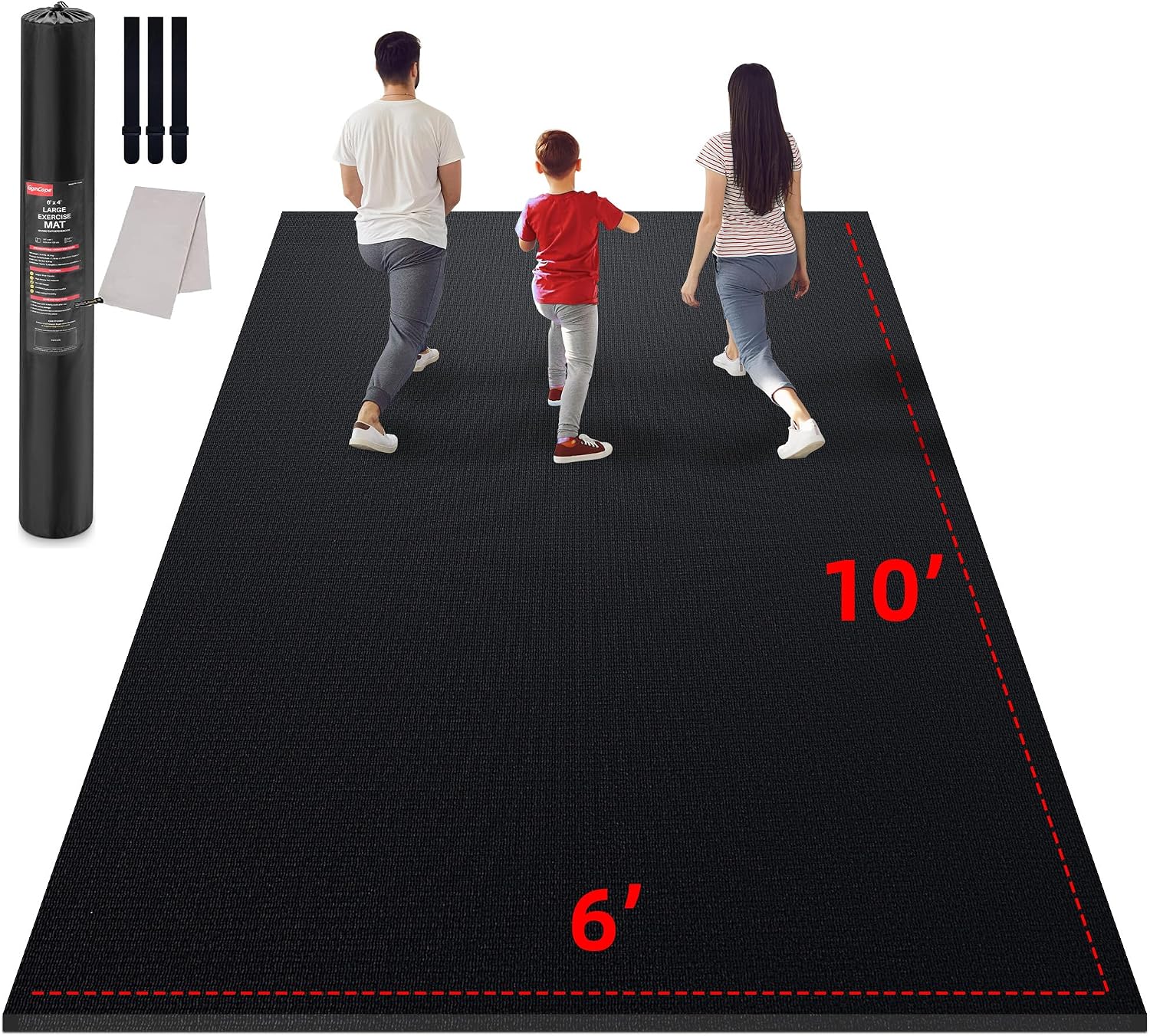 GymCope Large Exercise Mat for Home Workout,12'x6'/10'x6'/9'x6'/8'x6'/7'x5'/6'x4' (7mm) Extra Thick Workout Mat, High-Density Gym Mat for Cardio, Jump Rope, MMA, Weights (Shoe-Friendly)