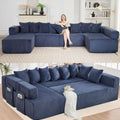 Oversized Cloud Boneless Couch with Chaise, 146' Modern U Shape Modular Deep Seat Sectional Sofa, Comfy Corduroy Upholstered Couches for Living Room, No Assembly Required-Blue