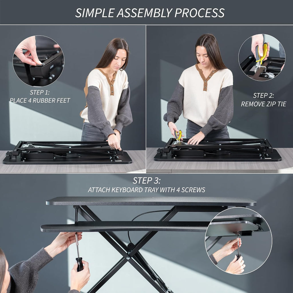 VIVO 36 inch Desk Converter, K Series, Height Adjustable Sit to Stand Riser, Dual Monitor and Laptop Workstation with Wide Keyboard Tray, Rustic Vintage Brown Top, Black Frame, DESK-V036KN