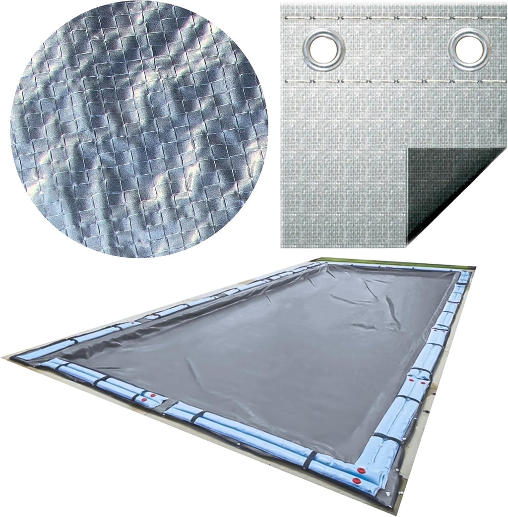 SWIMLINE HYDROTOOLS Silver King Heavy Duty Pool Cover For Above Ground Swimming Pools |35 X 55 FT Cover | Silver / Black | Water Tube Sleeves | UV Protected For 30X50 FT Rectangle Pools | CO143555R
