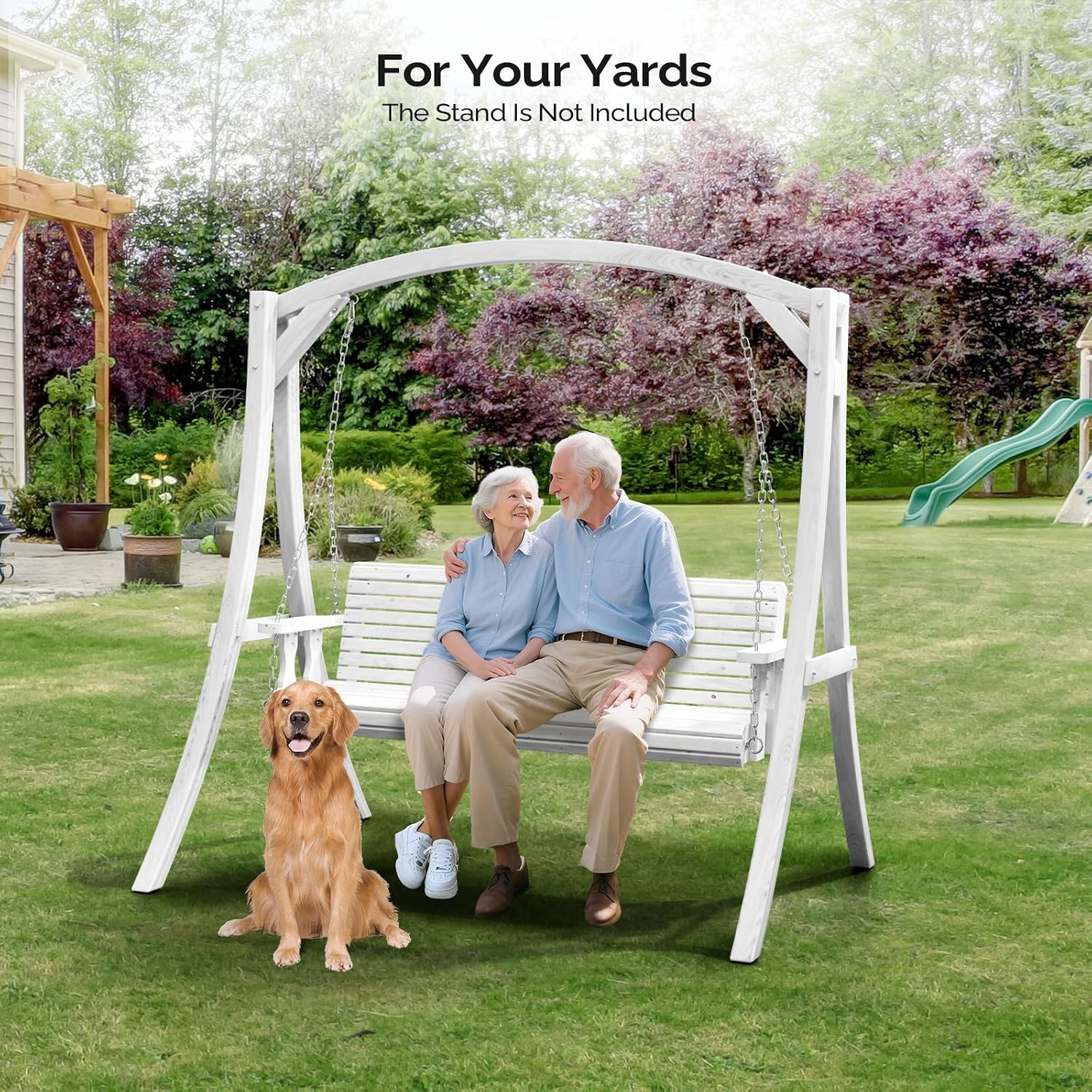 VINGLI 6.7FT Porch Swing Frame, 1000LBS Heavy Duty A-Frame Wooden Porch Swing Stand with Curved Arc Top for 5FT Porch Swing, Large Swing Hanger for Garden, Patio, Backyard & Indoor, White