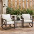 Outdoor Rocking Bistro Set, Patio Rocking Chairs Set of 2 with Coffee Table, 3 Pieces Metal Conversation Sets with 6.5' Thick Cushions for Backyard, Porch, Poolside, Oversized (Beige)