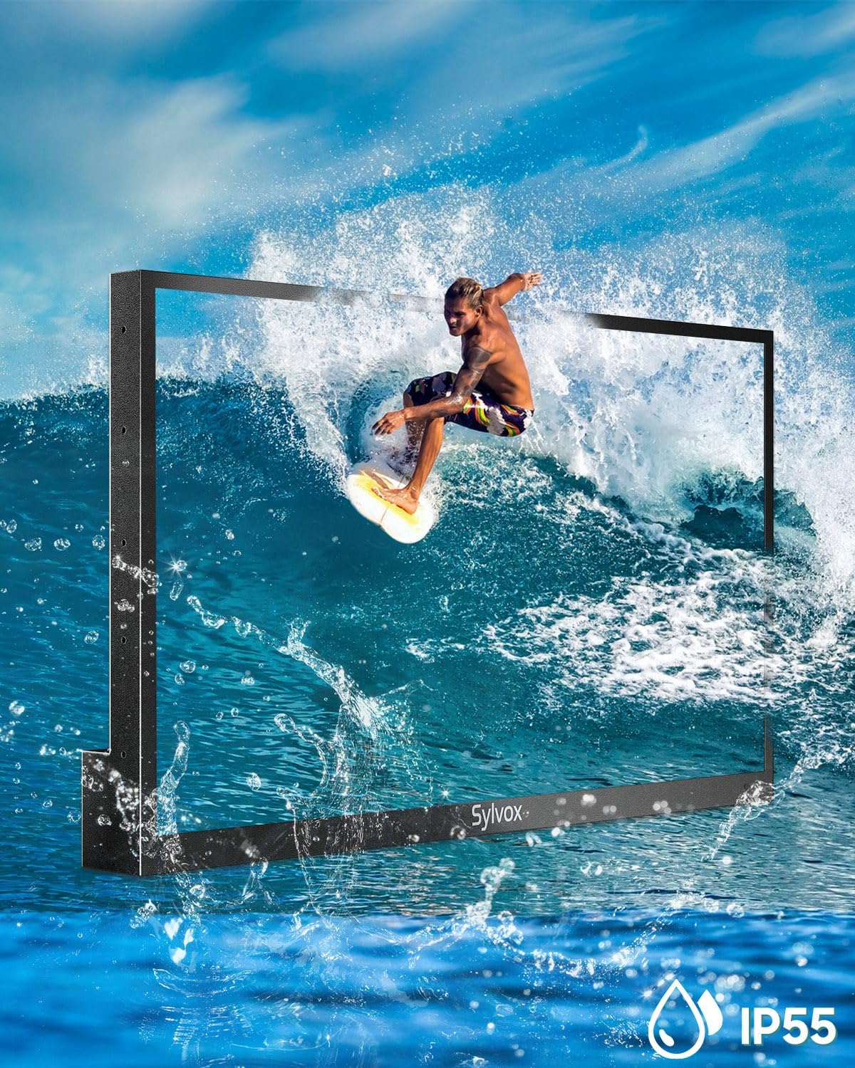 SYLVOX Full Sun Outdoor TV, 43'' QLED Smart TV, IP55 Waterproof, Dolby Vision HDR, Voice Remote,2000nits Weatherproof Television, Chromecast Built-in for Full Sun Area(Pool Pro QLED 3.0)