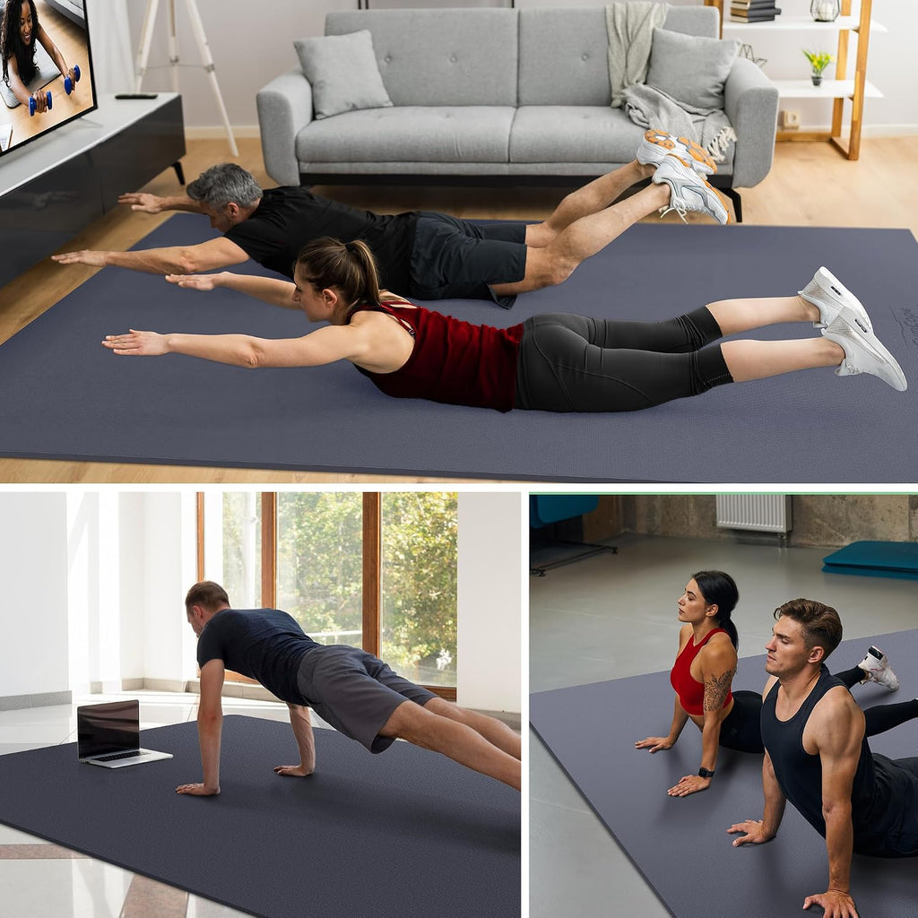 GymCope Large Exercise Mat for Home Workout,12'x6'/10'x6'/9'x6'/8'x6'/7'x5'/6'x4' (7mm) Extra Thick Workout Mat, High-Density Gym Mat for Cardio, Jump Rope, MMA, Weights (Shoe-Friendly)