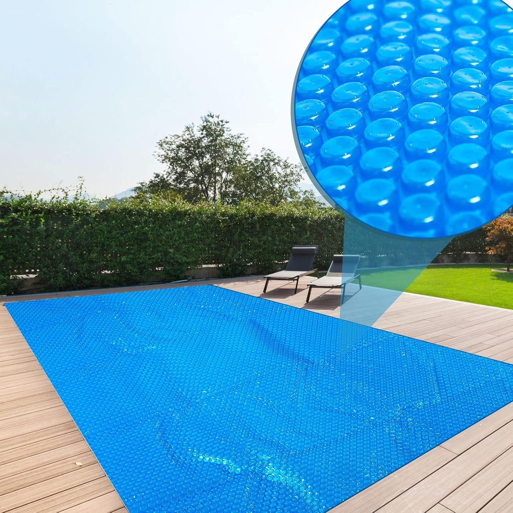 Frienda 12 x 24 ft Blue Rectangle Solar Pool Cover 16 Mil Solar Blanket for Above Ground Inground Pools Heavy Duty Floating Bubble Pool Hot Tub Spa Covers for Swimming Pools