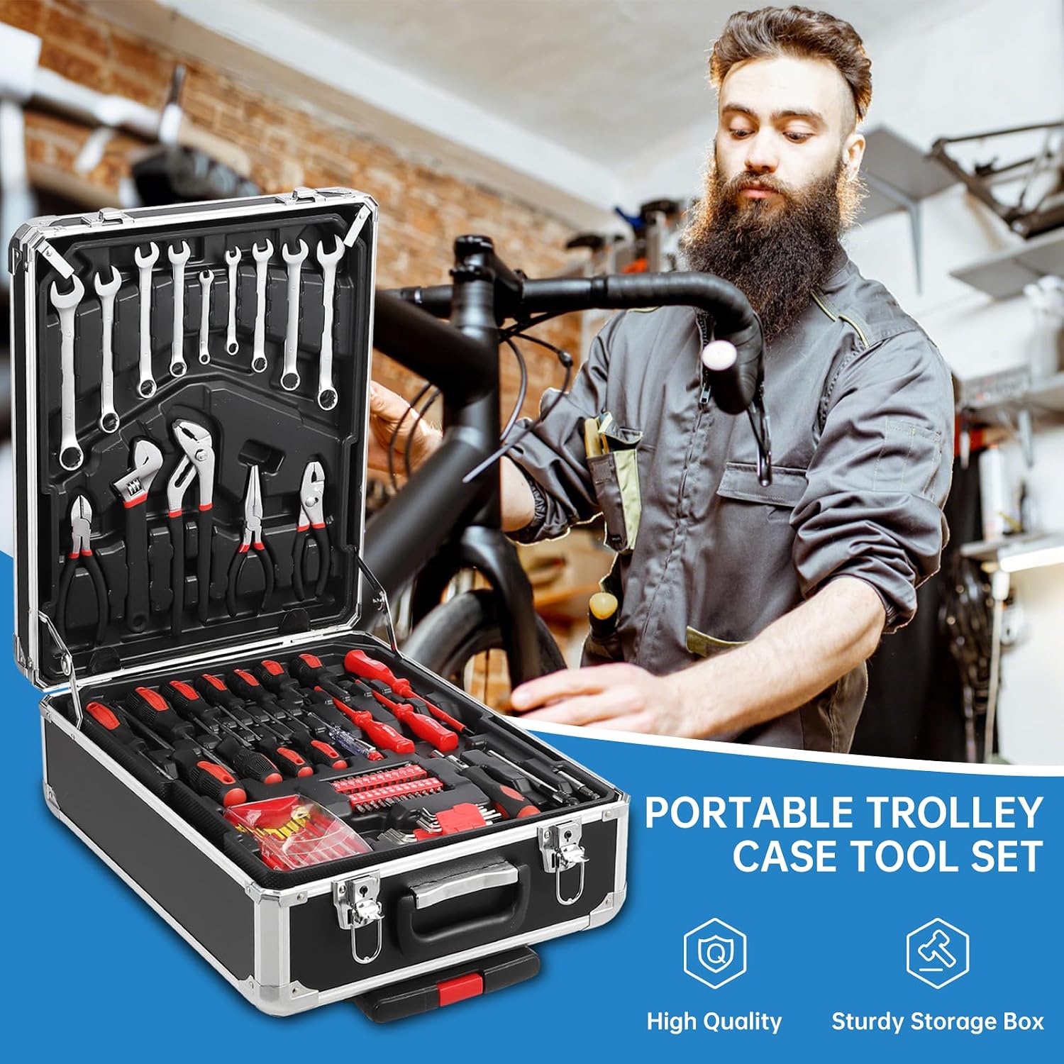 800 PCS Tool Kit with Wheels, Rolling Tool Box Storage Cabinet, Mechanic Tool Set with Drill, Home Repair Toolbox for Mechanics, Automotive Repair Tool Set, Household Toolset with Wheels