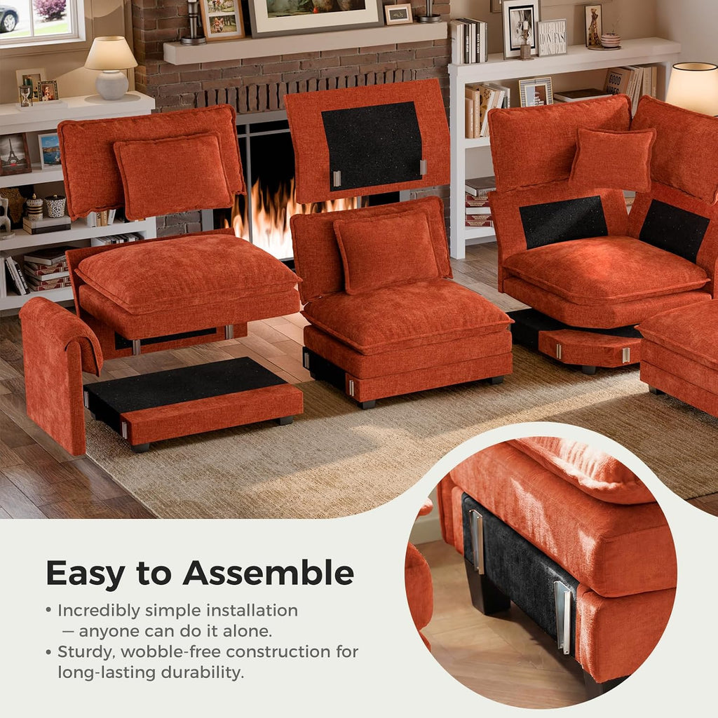 ELUCHANG Oversized 116' Modular Sectional Sofa, Comfy Cloud Couch, U Shaped Deep Seat Sofa Couches for Living Room, 5-Seater Modern Sofa with Movable Ottoman, DIY Combination - Chenille Terracotta