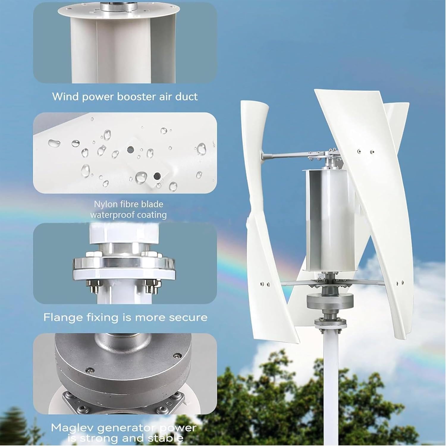 3000W Garden Vertical Wind Turbine Generator Kit, Three-Phase AC Vertical Wind 12V 24V 48V 220V Wind Turbine with MPPT Controller for Home Industrial Energy Equipment 24V