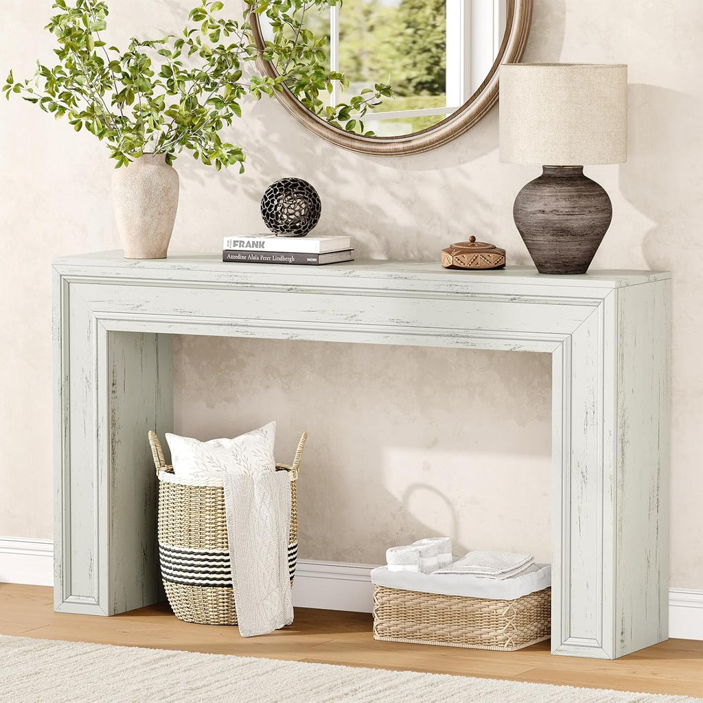 Rresyet 55 Inch Long Console Table, Sofa Table Behind Couch, Entryway Table, Farmhouse Entryway Table for Entrance, Hallway, Living Room (White)
