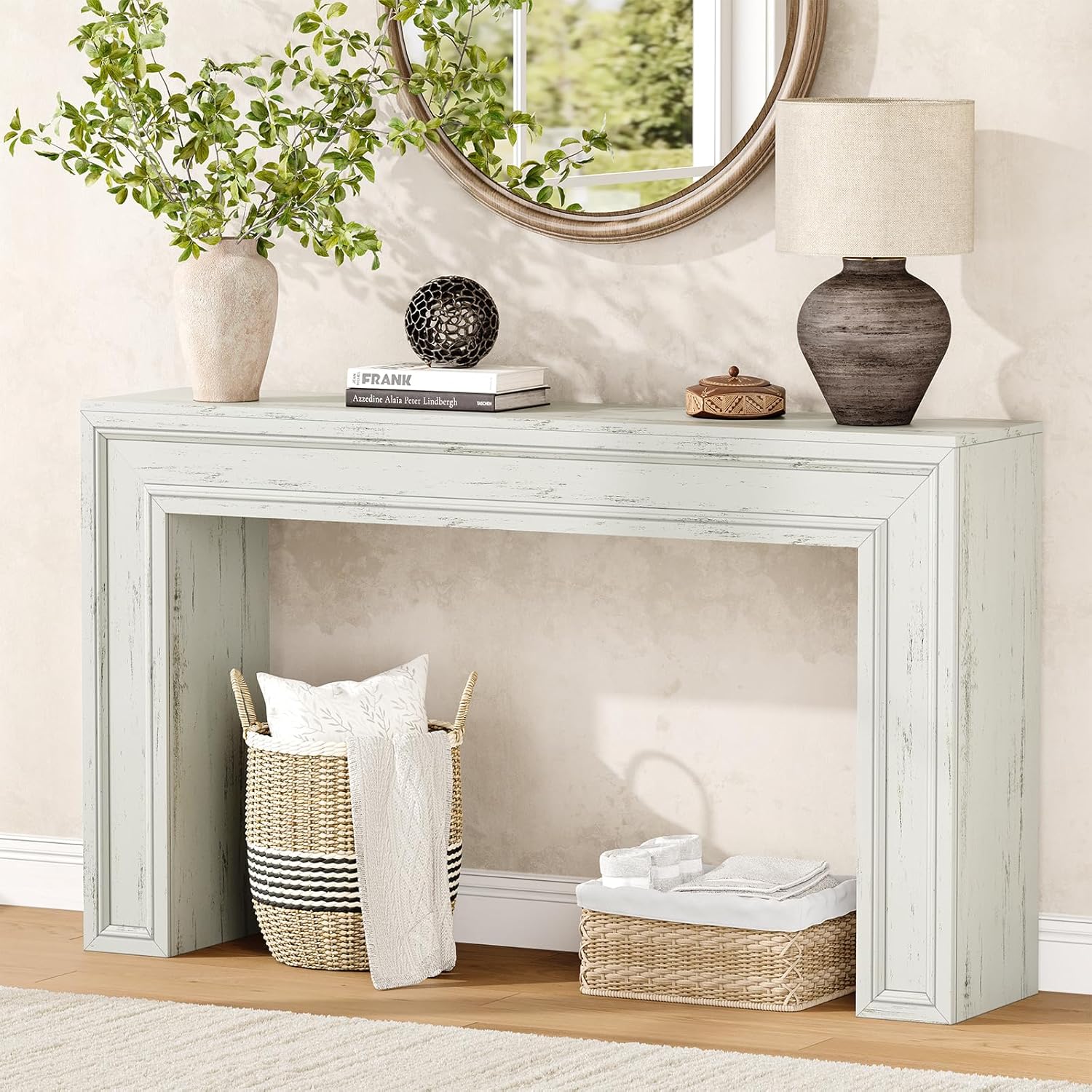 Rresyet 55 Inch Long Console Table, Sofa Table Behind Couch, Entryway Table, Farmhouse Entryway Table for Entrance, Hallway, Living Room (White)