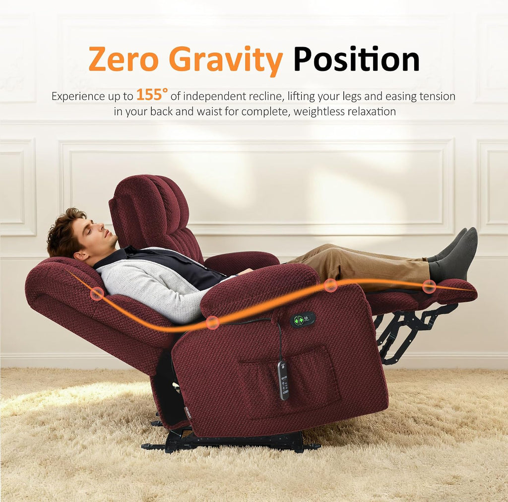 MCombo 80.7' W 3 Seater Power Reclining Sofa with Heat and Vibration Massage, Zero Gravity Recliner Sofa Couch for Living Room, Fabric 6316M3 (Burgundy, 3-Seater)