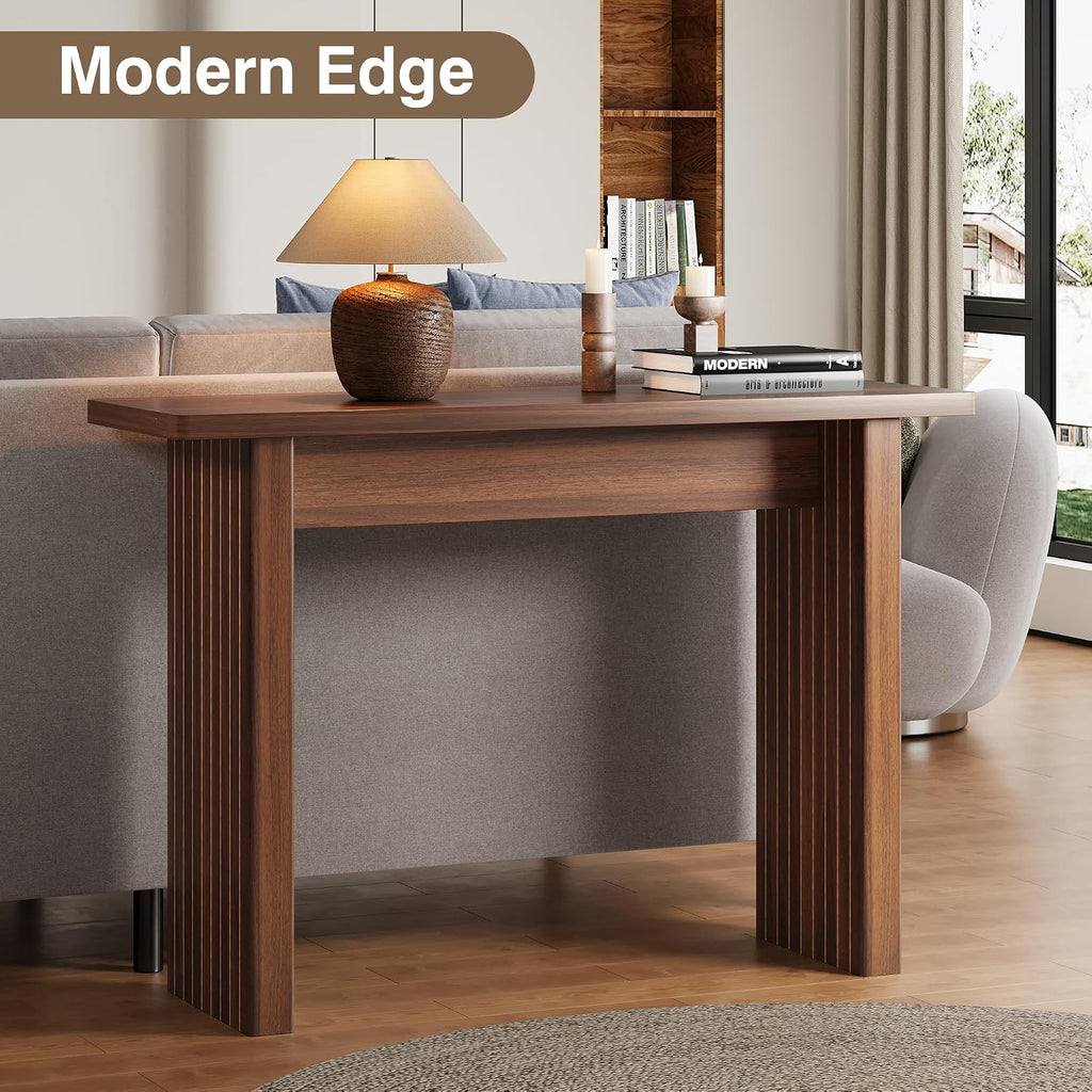 AVZEAR Mid Century Narrow Entryway Console Table, 43.3' Fluted Wood Couch Table Behind Sofa Long and Skinny for Living Room Hallway Entrance Foyer, Walnut