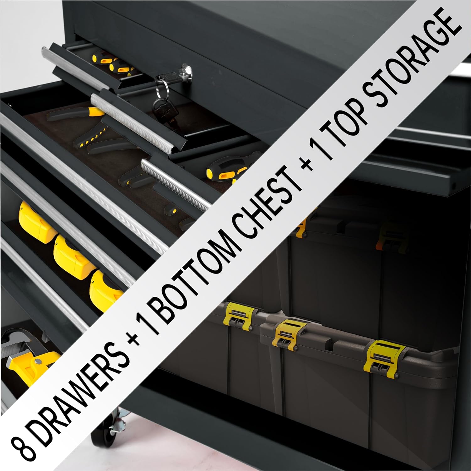 Maxority 8-Drawer Rolling Tool Chest with Lockable Wheels, Sliding Drawers, Detachable Top & Adjustable Shelf – Heavy Duty Tool Storage Cabinet for Garage, Workshop & Home Organization, Black
