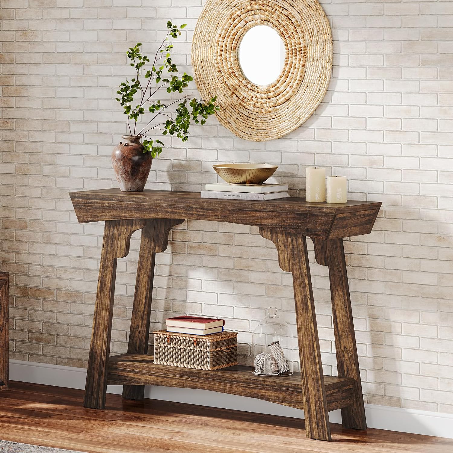 Tribesigns 41.3' Farmhouse Console Table, Small Entryway Table with 2-Tier Storage, Narrow Wooden Sofa Table Behind Couch for Living Room, Foyer, Hallway, Rustic Brown
