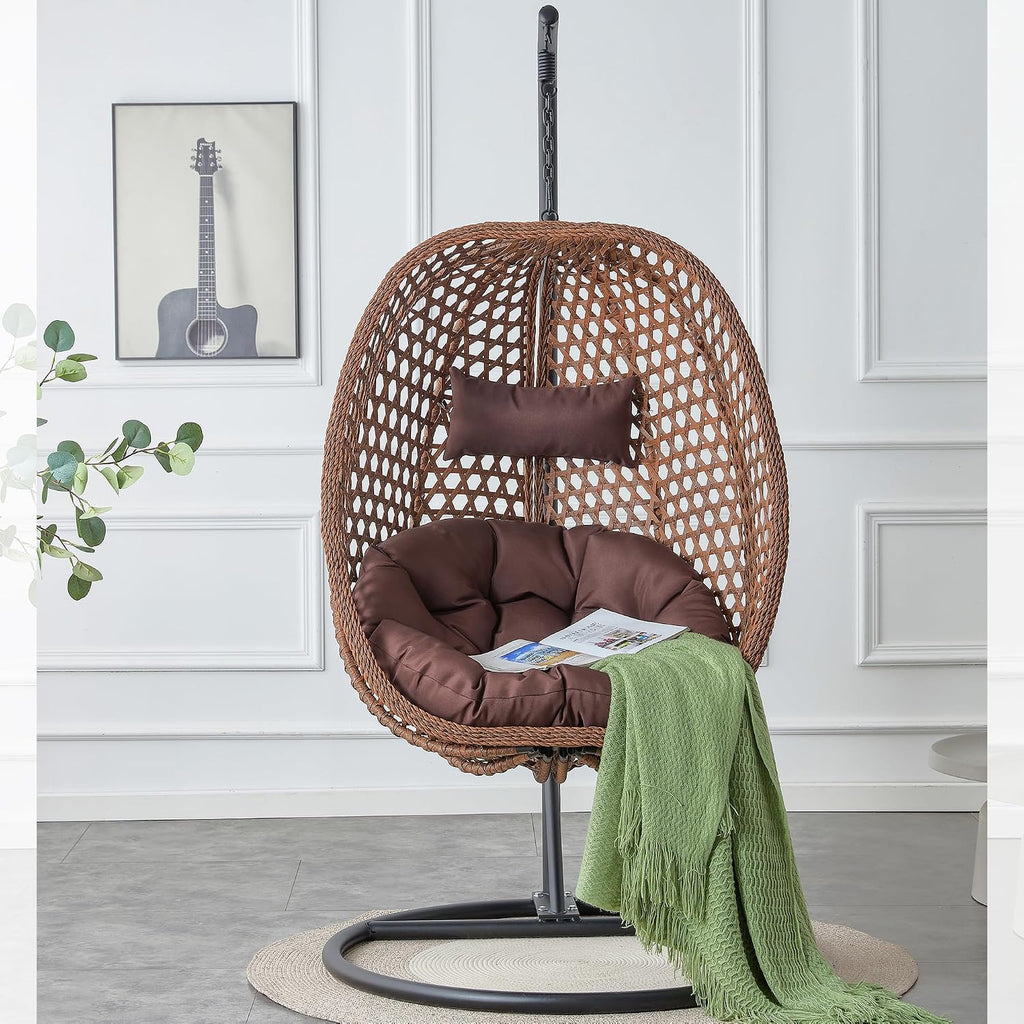 Egg Chair Indoor/Outdoor, Hanging Swing Chair for Bedroom, Patio & Balcony - Heavy Duty 350LBS, Brown