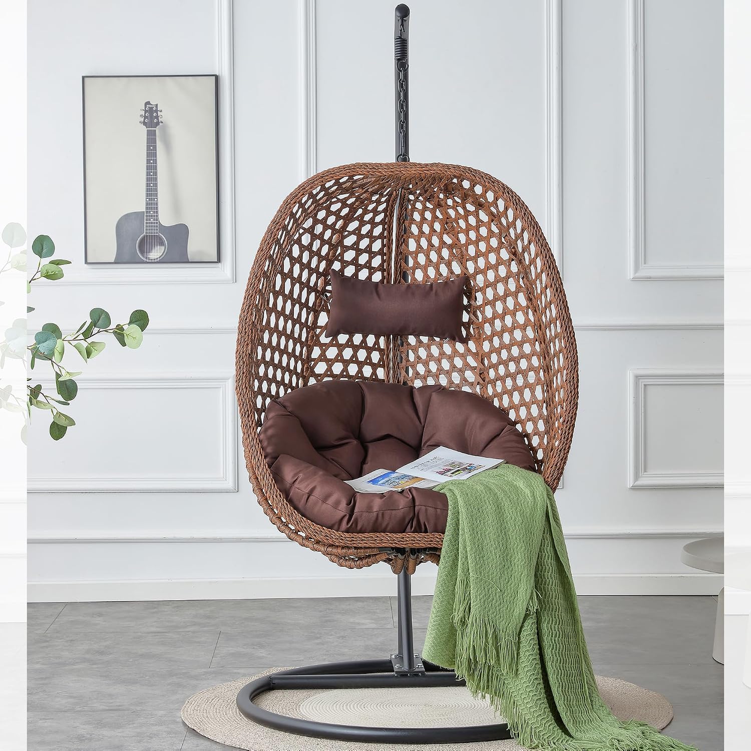 Egg Chair Indoor/Outdoor, Hanging Swing Chair for Bedroom, Patio & Balcony - Heavy Duty 350LBS, Brown