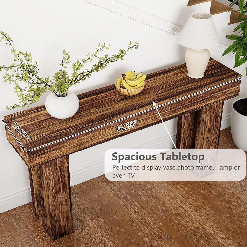 Spaco 63'' Long Console Table,2 Tier Farmhouse Entryway Table Sofa Table with Storage,Wood Behind Couch Table for Living Room, Hallway,Foyer (Dark Brown)