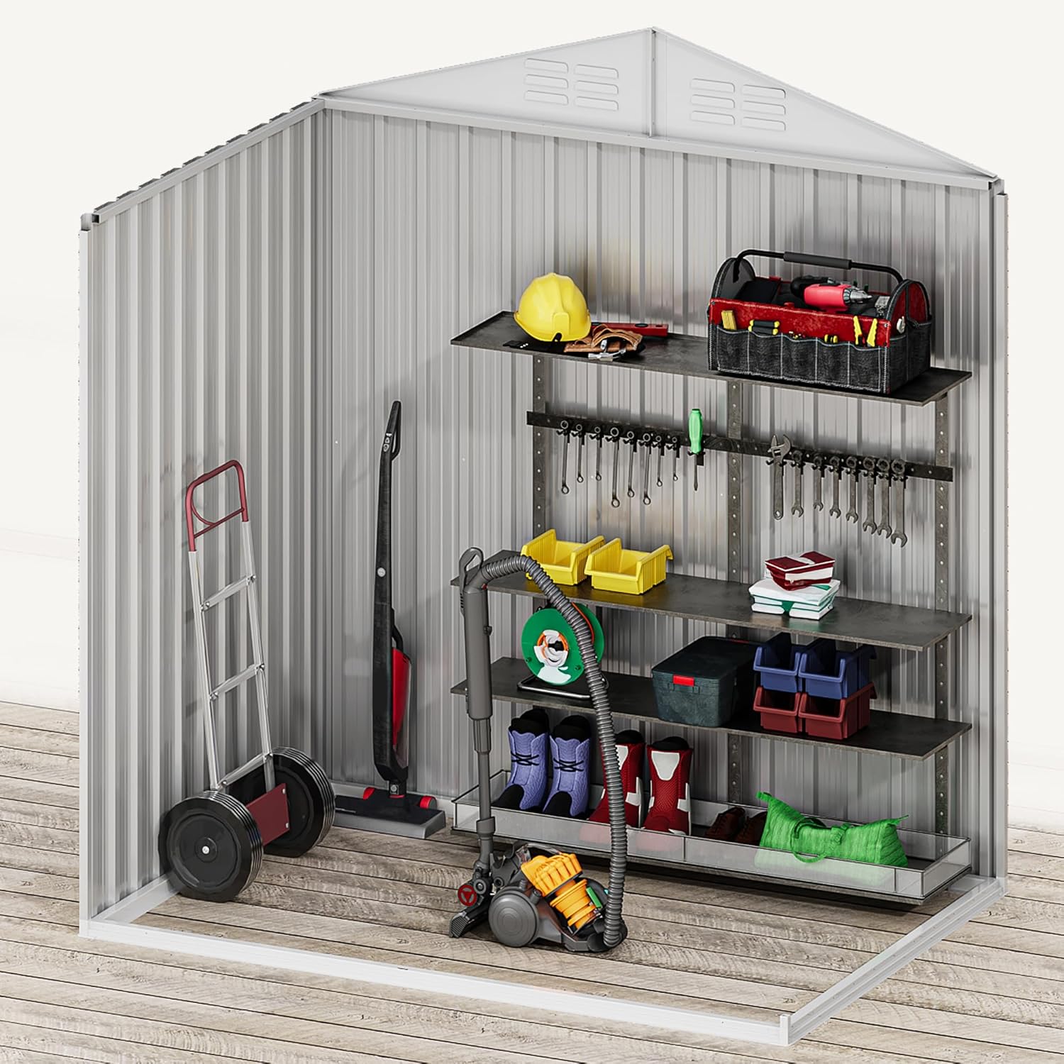 DWVO 6x4ft Metal Outdoor Tool Shed, Garden Storage Shed for Backyard, Lawn, and Patio, Heavy-Duty Storage Unit with Four Vents & Lockable Door for Storing Tools, Equipment & Trash Bins, Brown