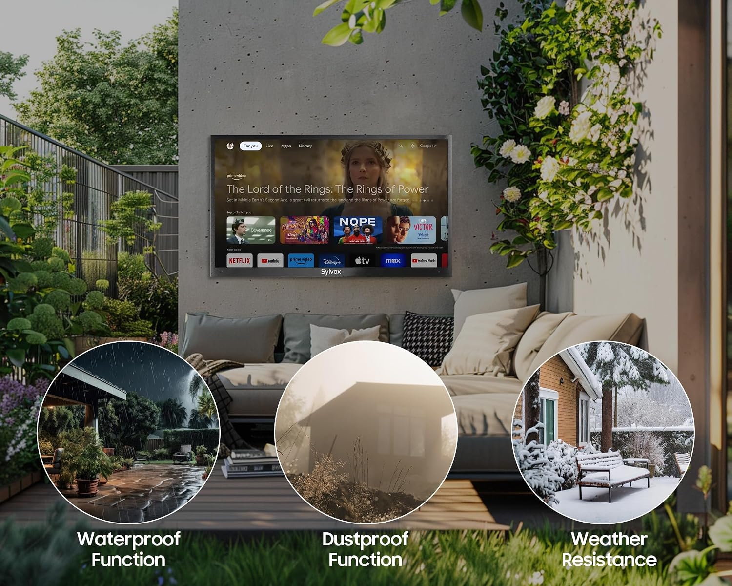 SYLVOX Outdoor TV with Soundbar & Cover, 65 inch Smart QLED TV, 2000 Nit Full Sun, Weatherproof, 4K UHD, IP56 Waterproof, Commercial Grade (2026 Model)