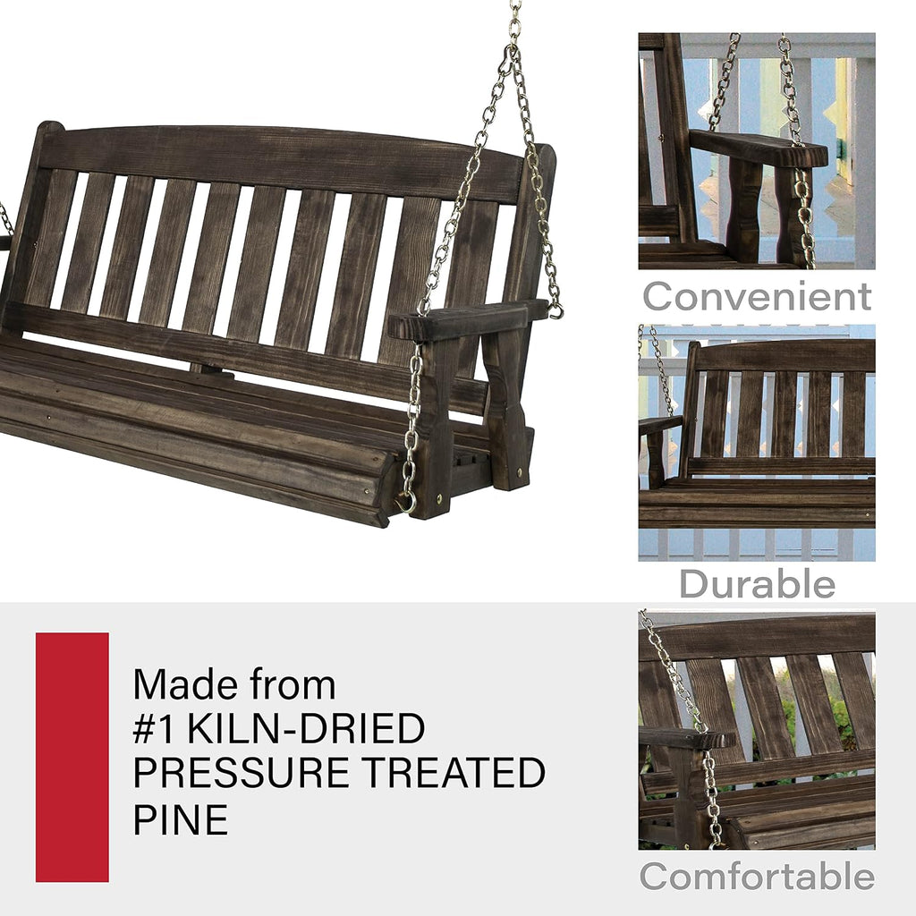 Amish Casual Heavy Duty 800 Lb Mission Treated Porch Swing with Hanging Chains (4 Foot, Dark Walnut Stain)