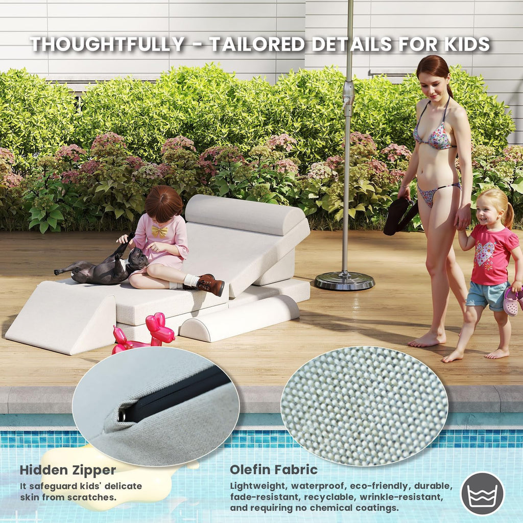 jela Kids Couch, Waterproof Kids Modular Sofa for Outdoor & Indoor, UV Resistant Child Sectional Sofa, Foam Play Couch Playhouse Play Set for Children Adults(Sand Beige) | waterproof