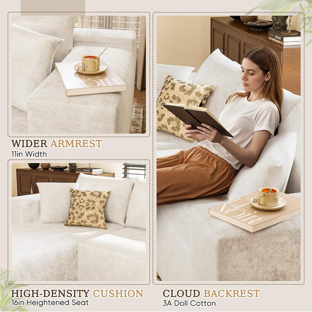 YESHOMY Boneless Couches for Living Room, 108' Sectional Modular Sectional Sofa with Deep Seat, Cloud Comfy Couch with L-Shape Chaise, Easy Assembly (Chenille, Pearl Cream)