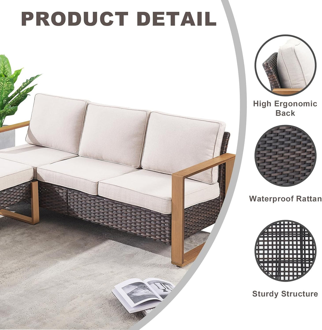 Rilyson Outdoor Couch Wicker Patio Sofa, Rattan Patio Furniture Sofa with Sturdy Frame,All-Weather PE Wicker,Wide Armrest,Deep Seating and Thick Cushions for Deck Porch Garden(Brown/Beige)