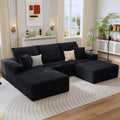 107' Cloud Sectional Couch with U-Shaped Chaise, Corduroy Sectional Sofa with Ottoman, Boneless Couch with Deep Seat in a Box for Living Room, No Assembly Required (Black, Left Facing Chaise)