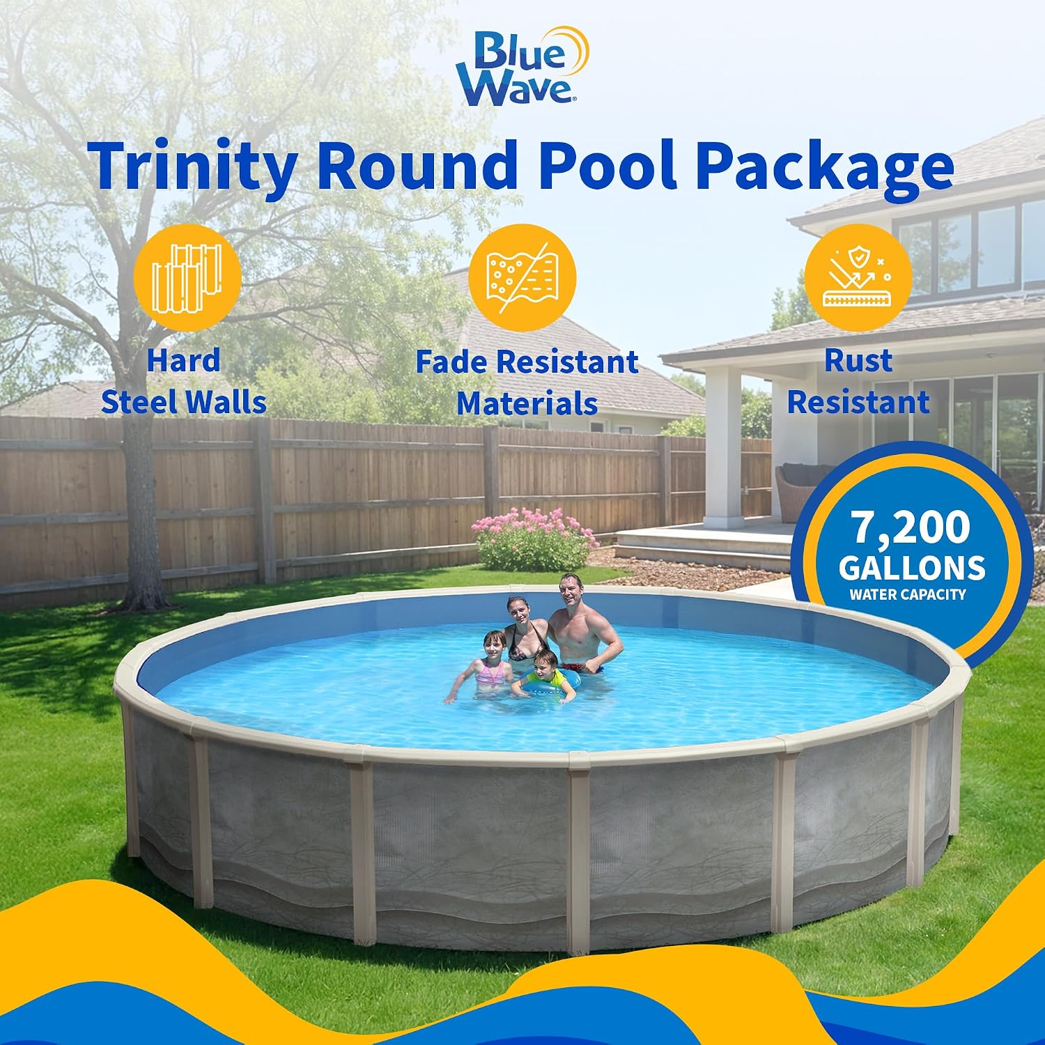 Trinity 18-ft Round 52-in Deep Steel Wall Pool Package with 7-in Top Rail