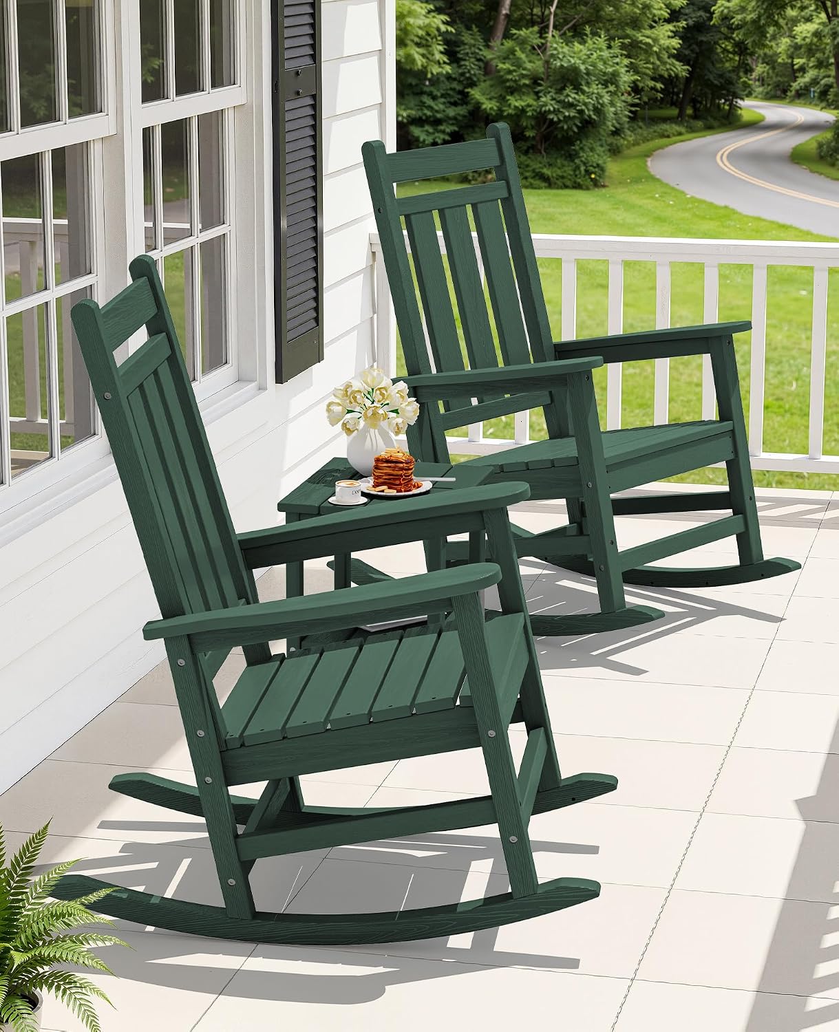 KINGYES Oversized Outdoor Rocking Chair, All-Weather Patio Rocking Chairs for Porch, HDPE Outdoor Patio Rockers with High Back & Wide Seat for Garden, Lawn, Green