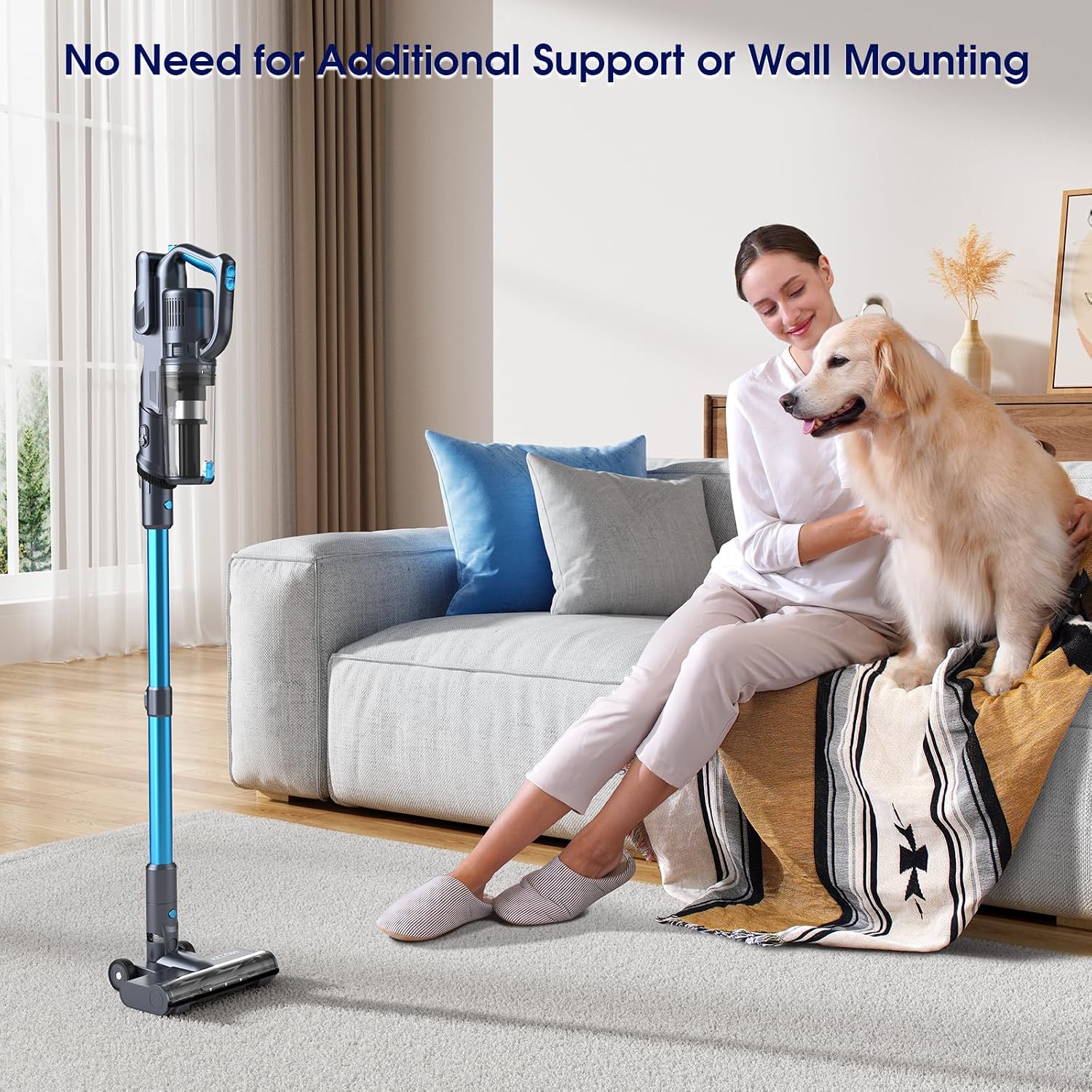 MIUZZY 35,000pa Cordless Vacuum Cleaner, Max 50 Minutes, Lightweight Cordless Cleaners for Home, Stick and Handheld Vacuum for Carpets, Hard Floor, Pet Hair, Cars (Blue)