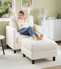 Welzona Sofa Accent Chair with Ottoman, 33' Reading Chair and Ottoman Set for Bedroom, Tool-Free Setup Living Room Accent Chairs, Comfy Arm Chairs Living Room, All-Wood Reading Nook, Beige